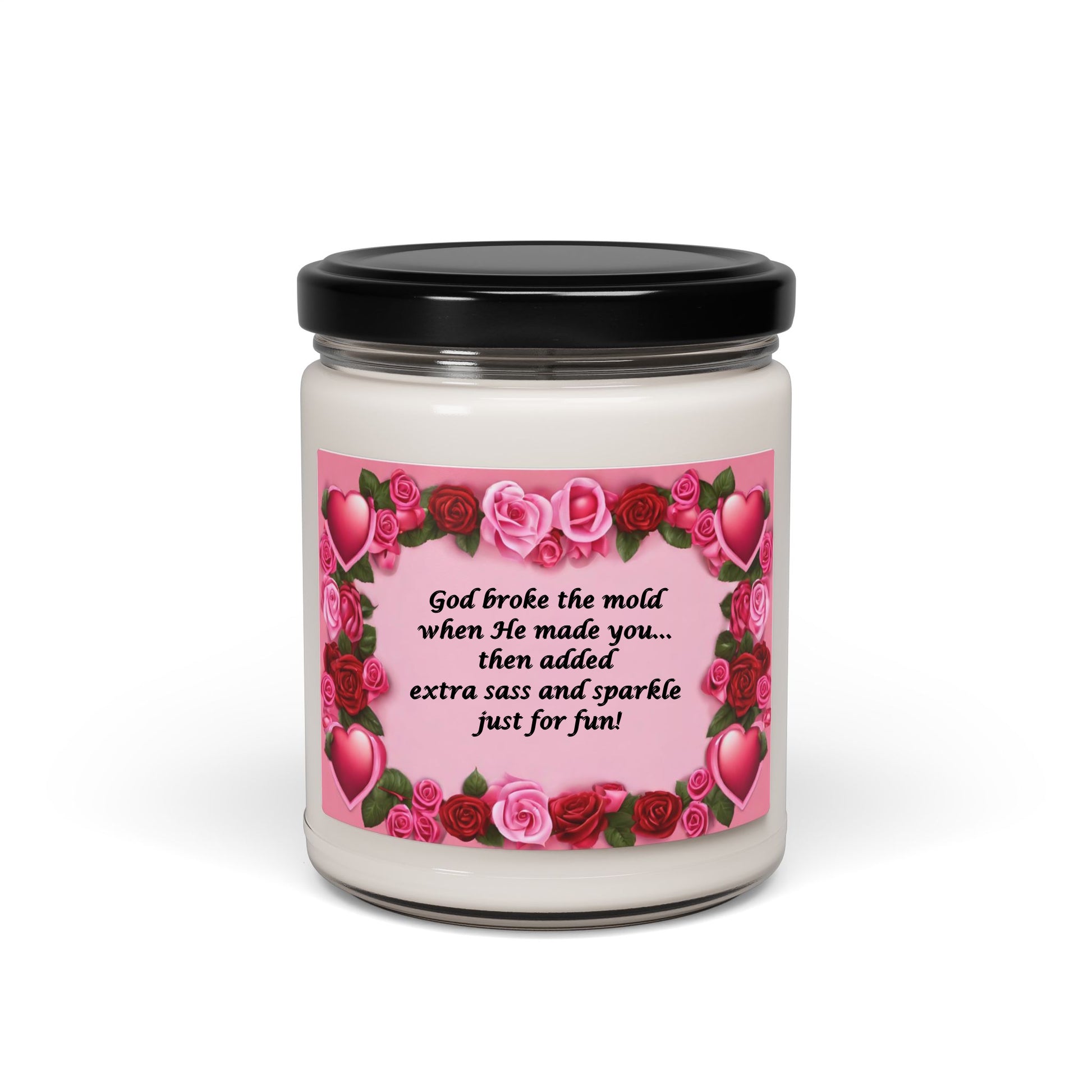 Aromatherapy Soy Candle, Personalized Message with Hearts and Roses, Gift for Her, Valentine's Day Candle, Pink Background, Scented Candle - Printspirationz