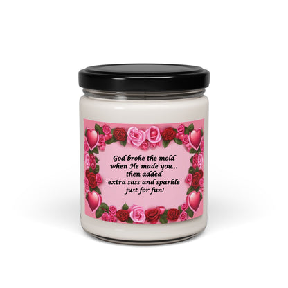 Aromatherapy Soy Candle, Personalized Message with Hearts and Roses, Gift for Her, Valentine's Day Candle, Pink Background, Scented Candle - Printspirationz