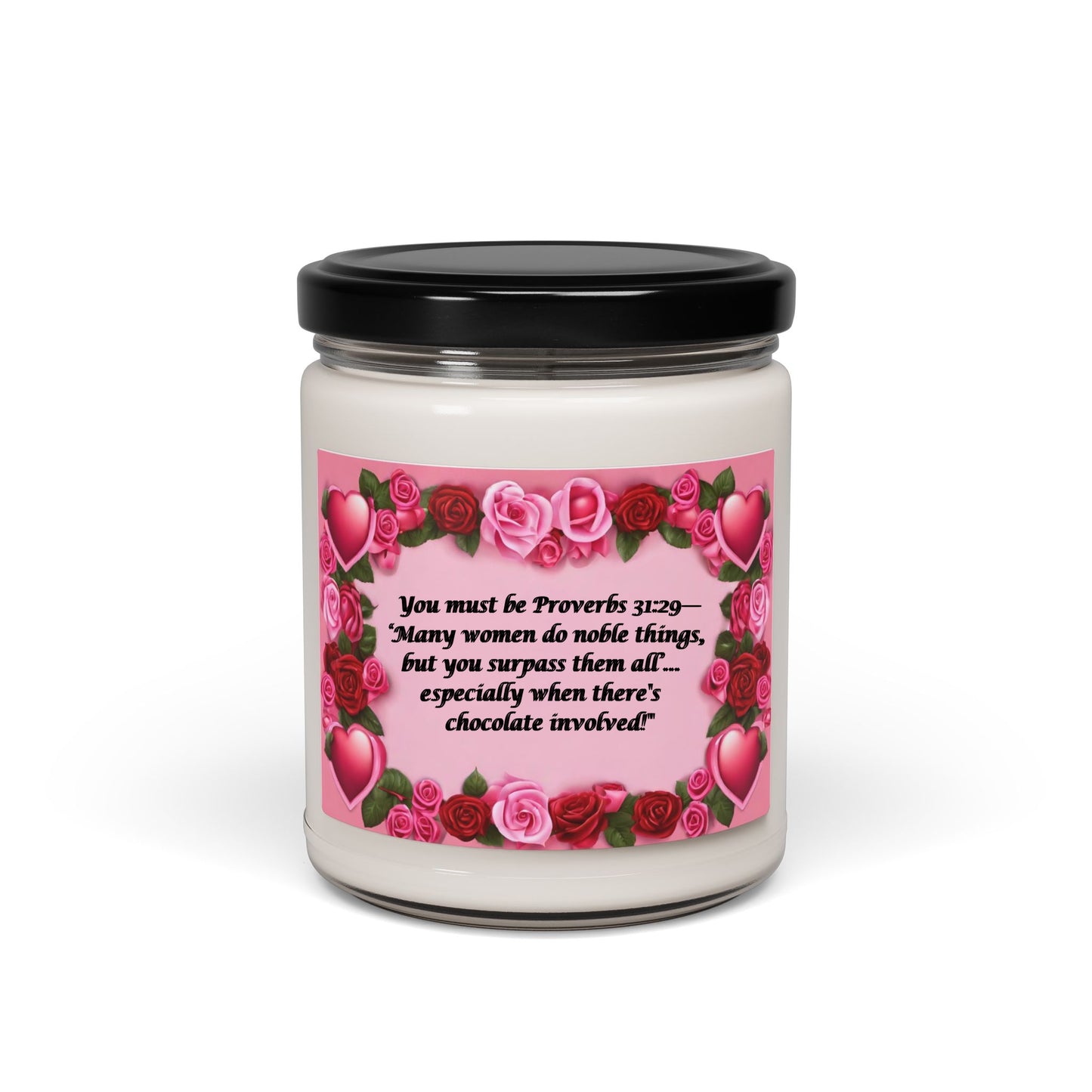 Aromatherapy Soy Candle, Personalized Message with Hearts and Roses, Gift for Her, Valentine's Day Candle, Pink Background, Scented Candle - Printspirationz
