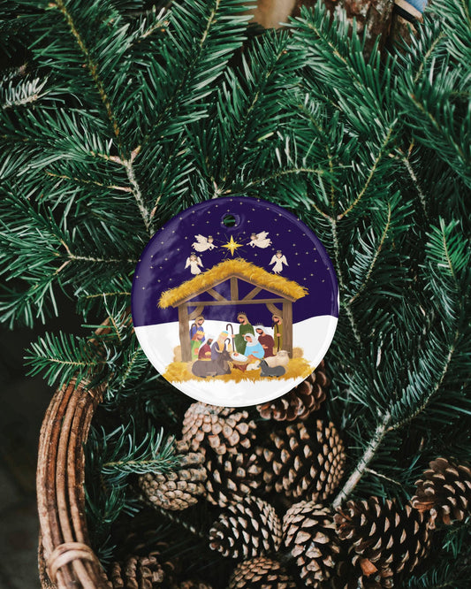 Ceramic Ornament, Christmas Nativity Scene Decoration, Holiday Tree Ornament, Religious Christmas Decor, Xmas Gift, Religious Ornament - Printspirationz