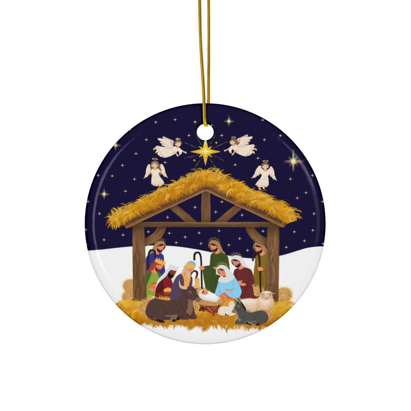 Ceramic Ornament, Christmas Nativity Scene Decoration, Holiday Tree Ornament, Religious Christmas Decor, Xmas Gift, Religious Ornament - Printspirationz