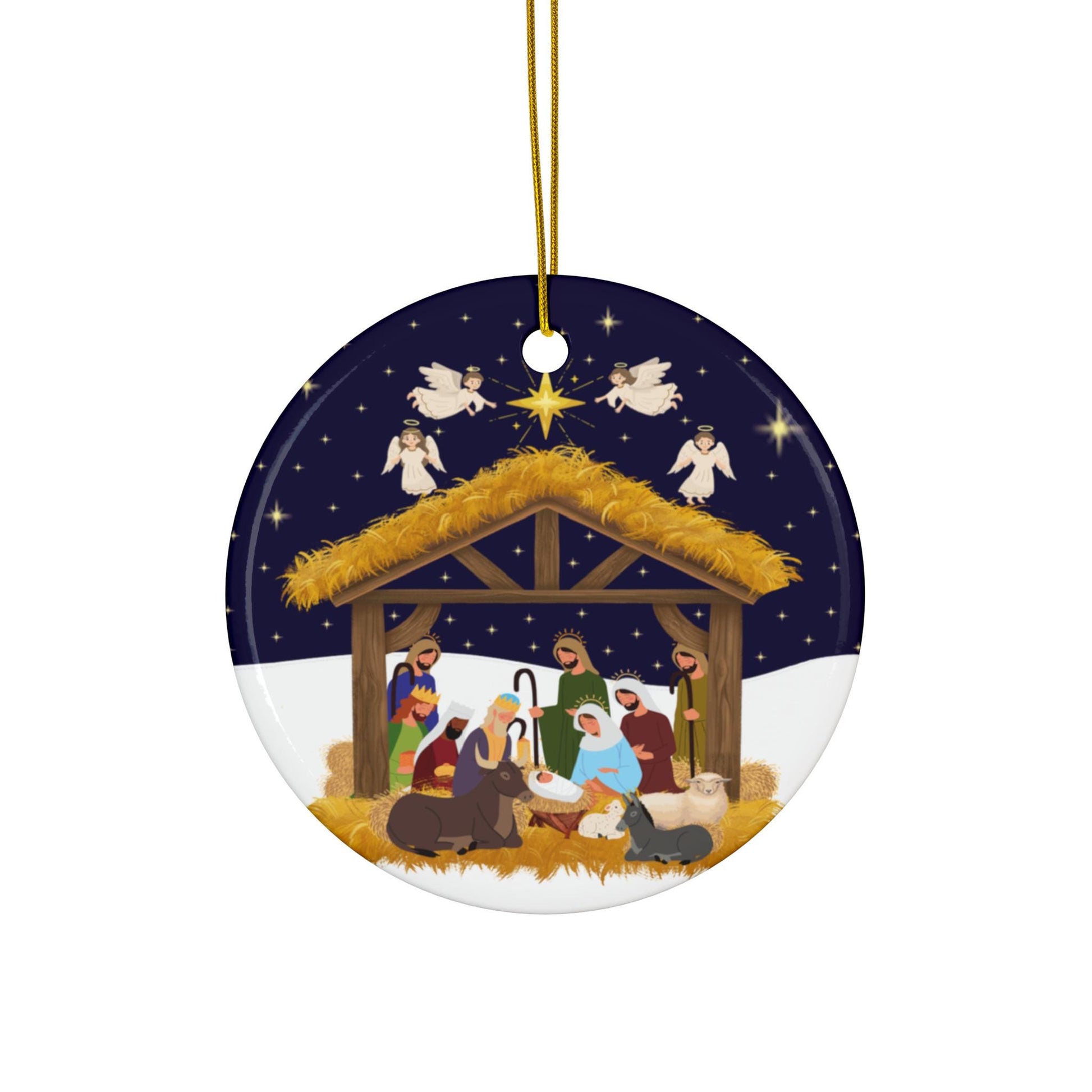Ceramic Ornament, Christmas Nativity Scene Decoration, Holiday Tree Ornament, Religious Christmas Decor, Xmas Gift, Religious Ornament - Printspirationz