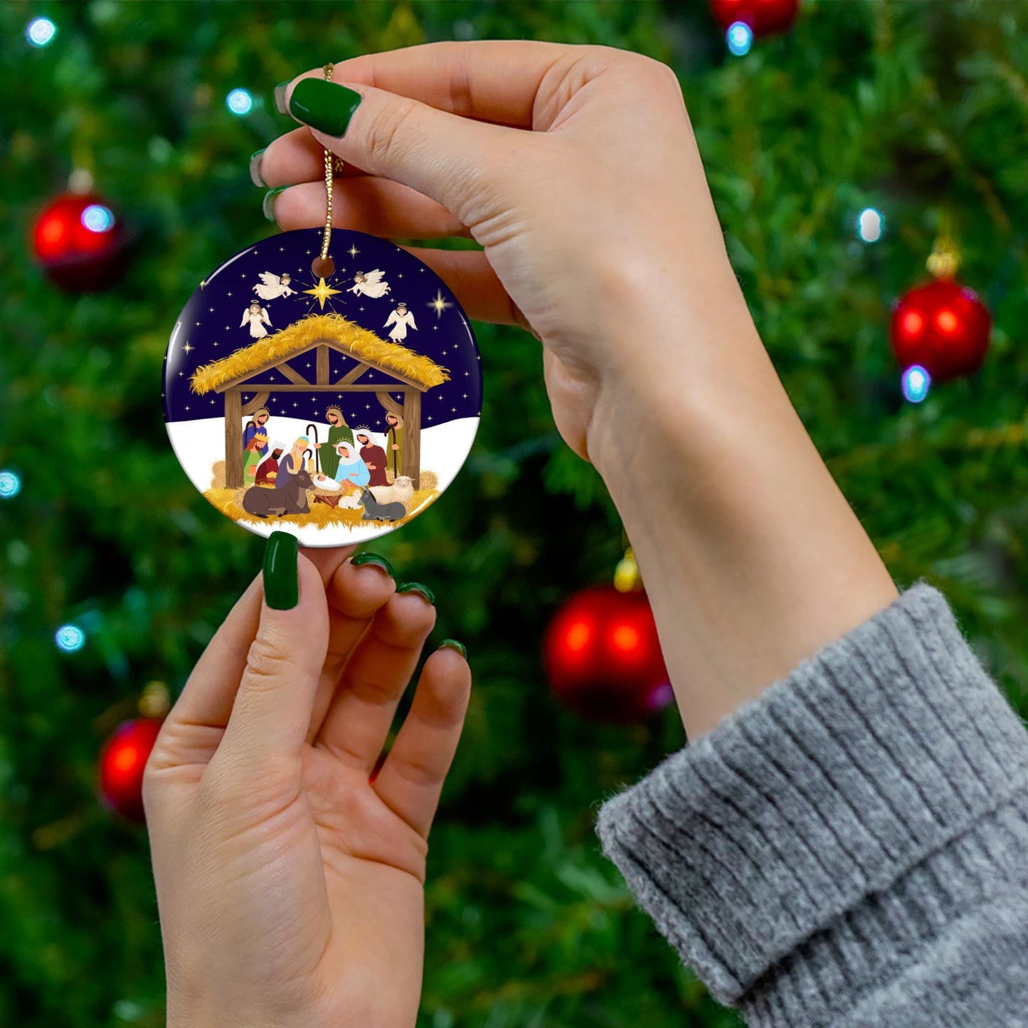 Ceramic Ornament, Christmas Nativity Scene Decoration, Holiday Tree Ornament, Religious Christmas Decor, Xmas Gift, Religious Ornament - Printspirationz