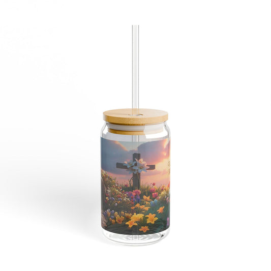 Floral Sipper Glass, 16oz, Easter Mural Inspirational Drinkware, Spring Gift, Eco-Friendly Travel Cup, Home Decor - Printspirationz