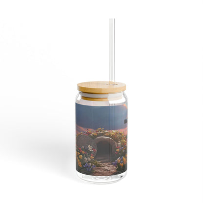Floral Sipper Glass, 16oz, Easter Mural Inspirational Drinkware, Spring Gift, Eco-Friendly Travel Cup, Home Decor - Printspirationz