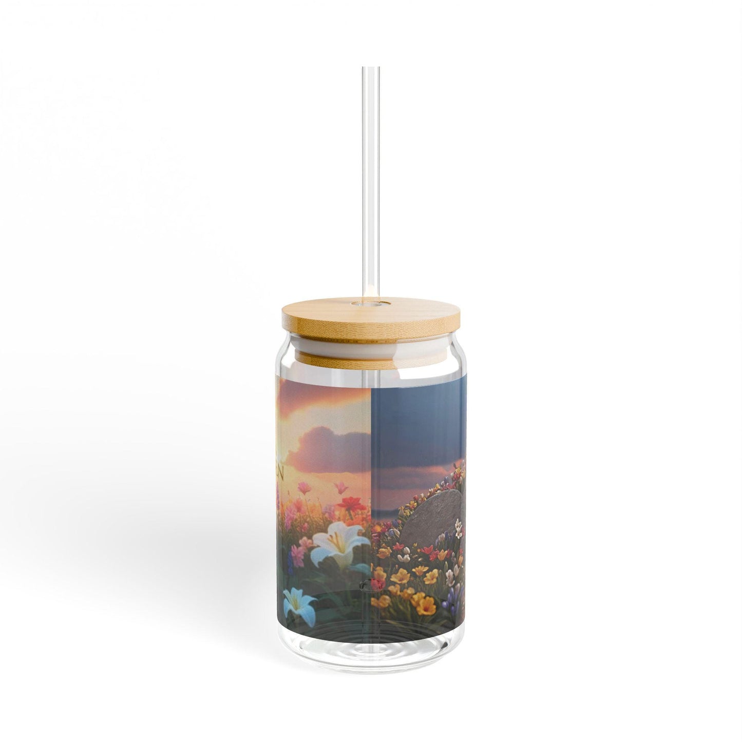 Floral Sipper Glass, 16oz, Easter Mural Inspirational Drinkware, Spring Gift, Eco-Friendly Travel Cup, Home Decor - Printspirationz