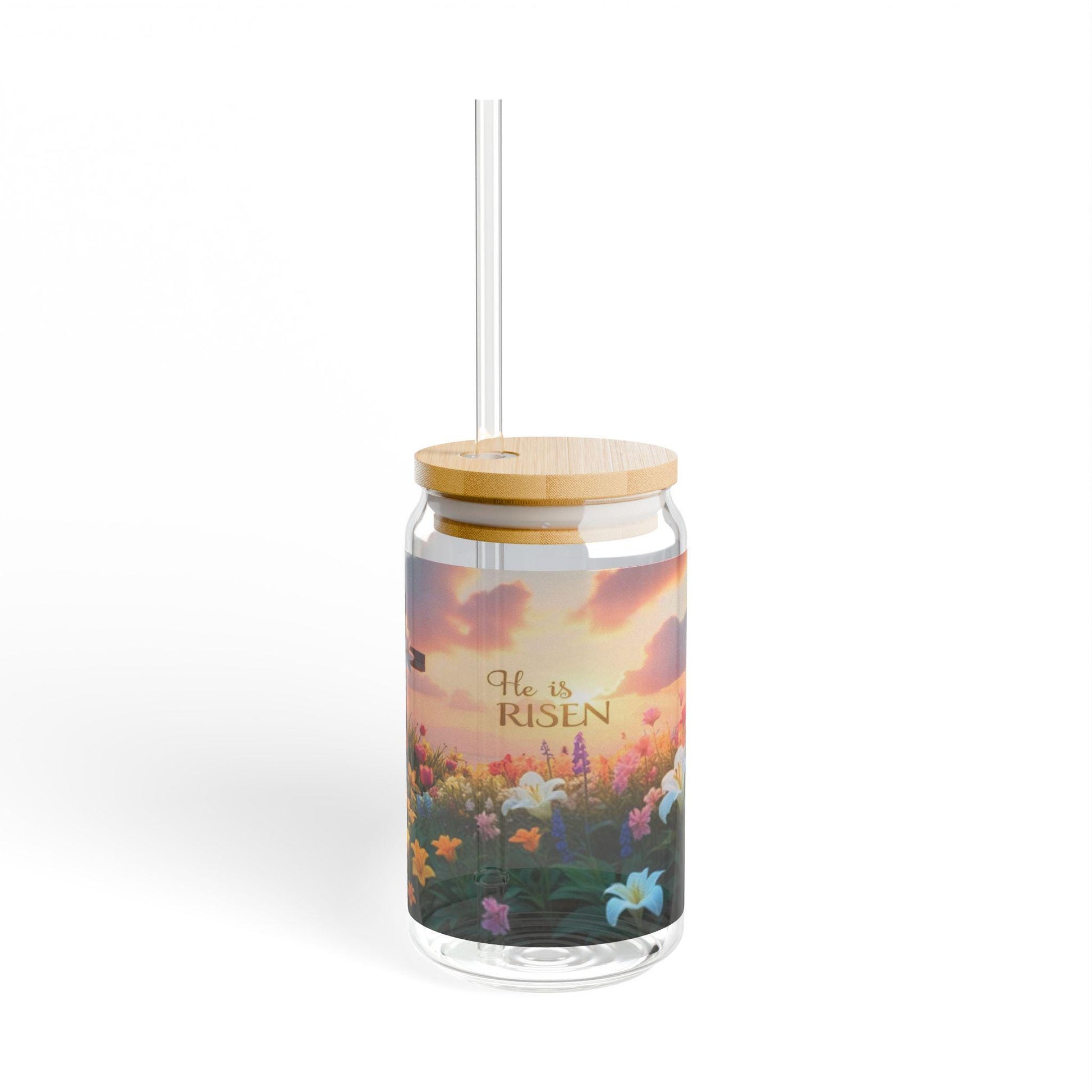 Floral Sipper Glass, 16oz, Easter Mural Inspirational Drinkware, Spring Gift, Eco-Friendly Travel Cup, Home Decor - Printspirationz