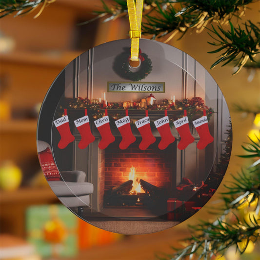 Personalized Unique Family Fireplace Stockings Glass Ornament, Holiday Decorations, Custom Keepsake, Christmas Tree Decor, Family Ornaments - Printspirationz