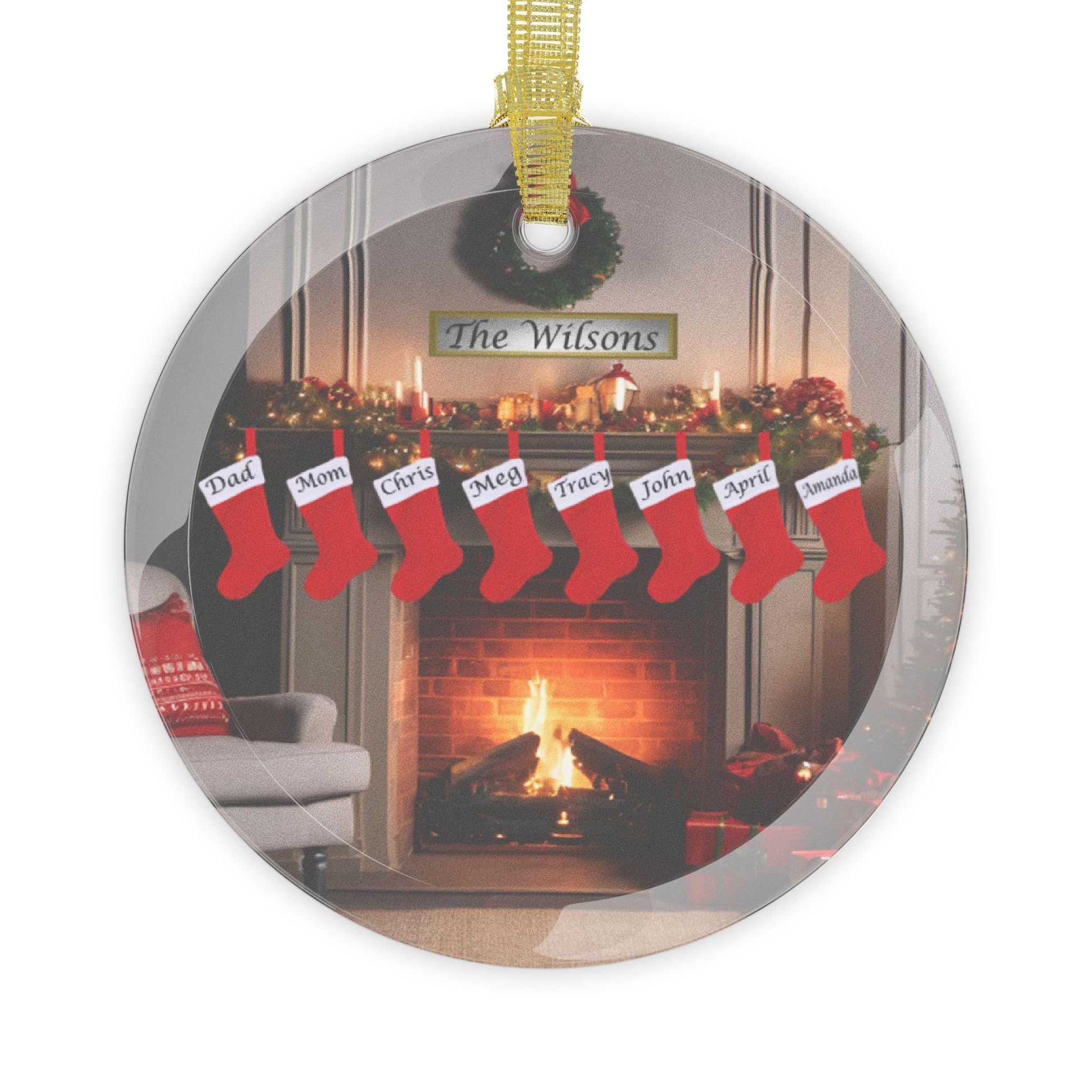 Personalized Unique Family Fireplace Stockings Glass Ornament, Holiday Decorations, Custom Keepsake, Christmas Tree Decor, Family Ornaments - Printspirationz