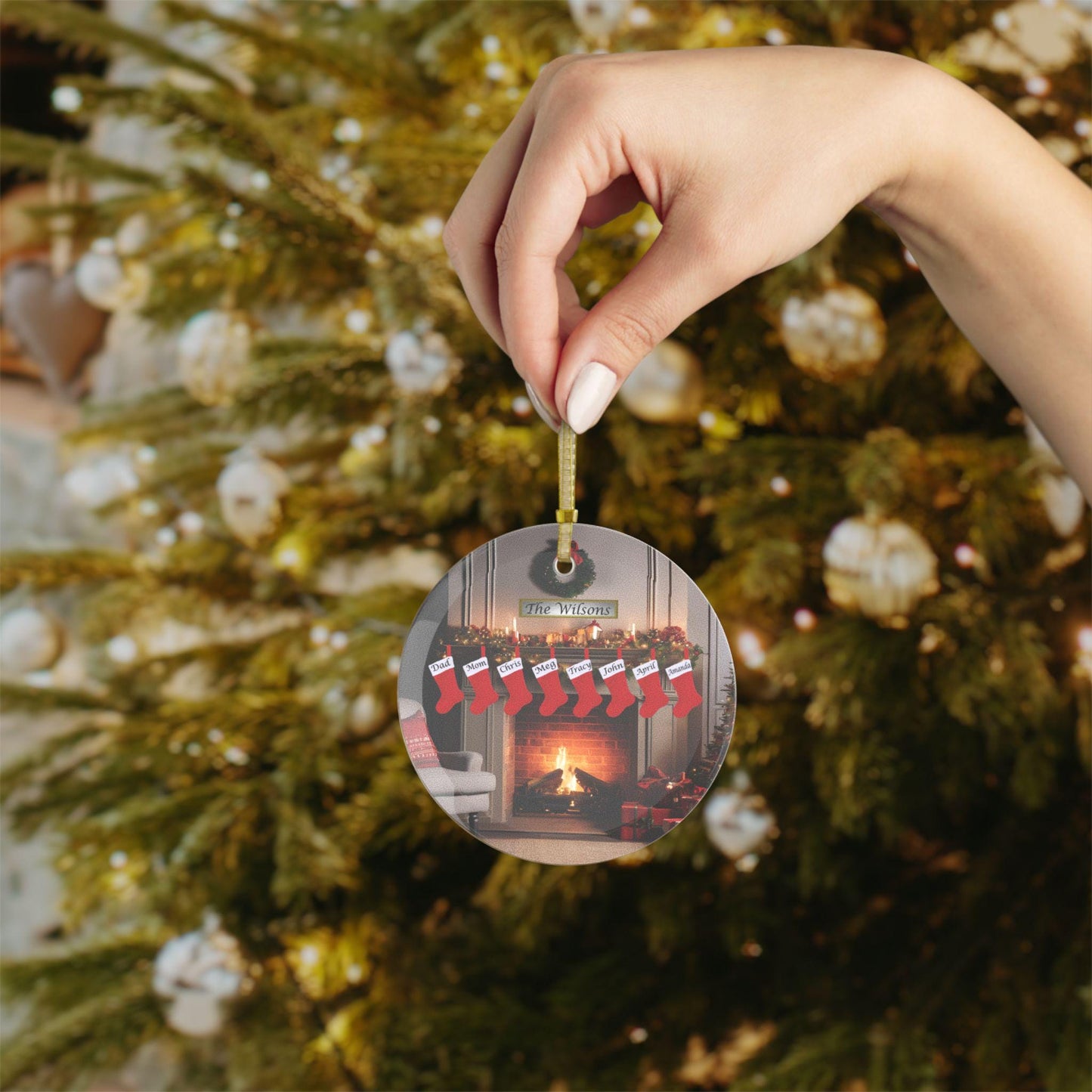 Personalized Unique Family Fireplace Stockings Glass Ornament, Holiday Decorations, Custom Keepsake, Christmas Tree Decor, Family Ornaments - Printspirationz