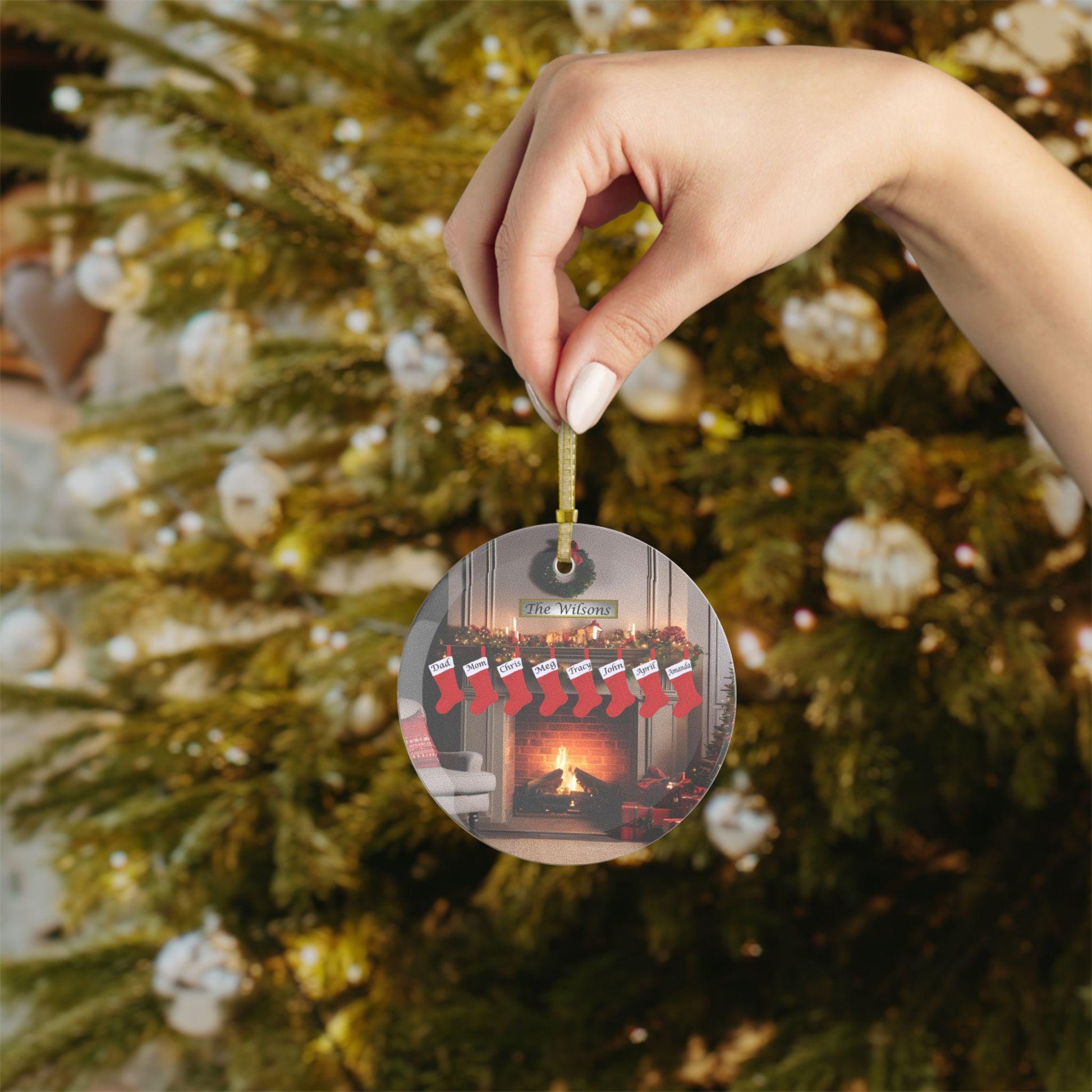 Personalized Unique Family Fireplace Stockings Glass Ornament, Holiday Decorations, Custom Keepsake, Christmas Tree Decor, Family Ornaments - Printspirationz