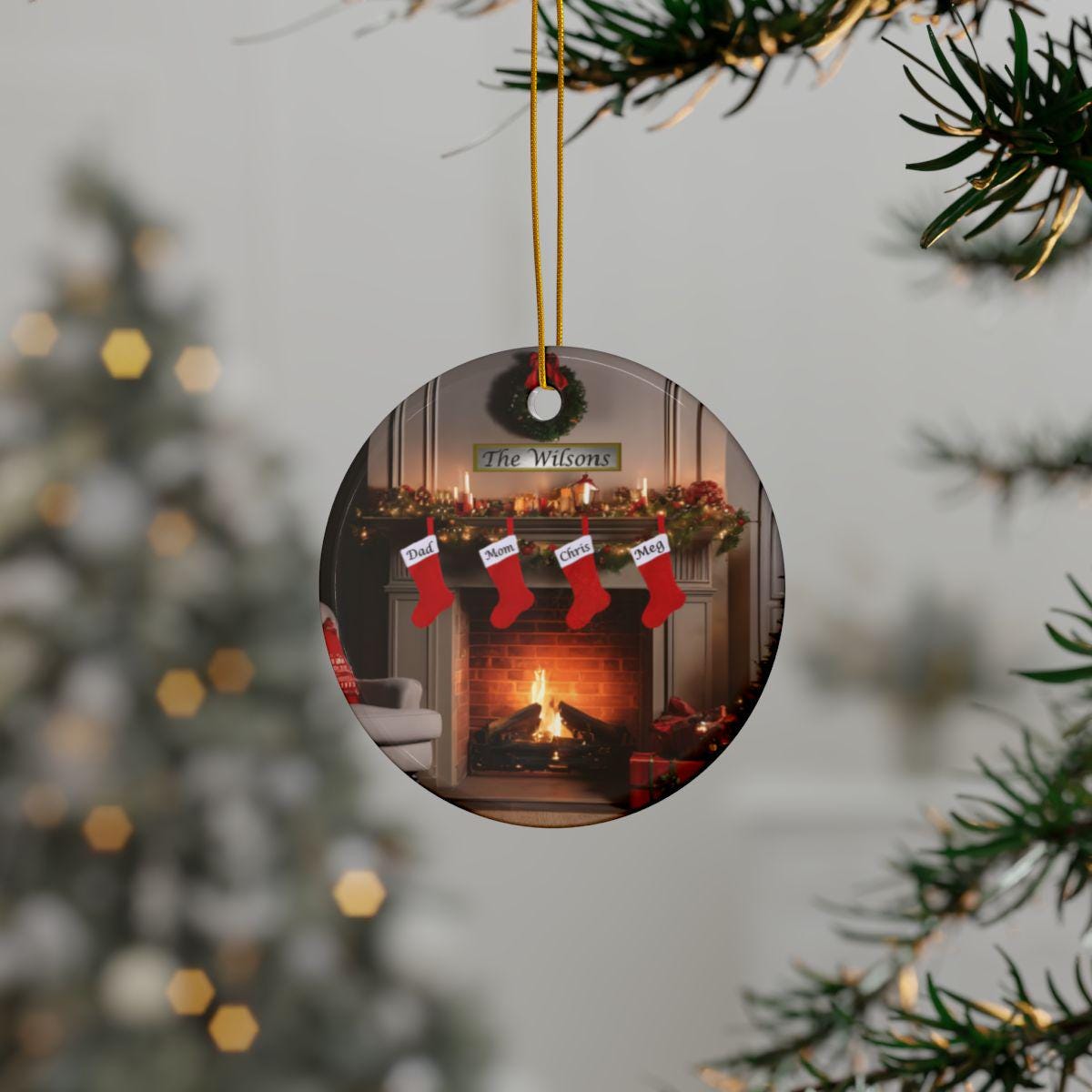 Personalized Unique Family Fireplace Stockings Glass Ornament, Holiday Decorations, Custom Keepsake, Christmas Tree Decor, Family Ornaments - Printspirationz