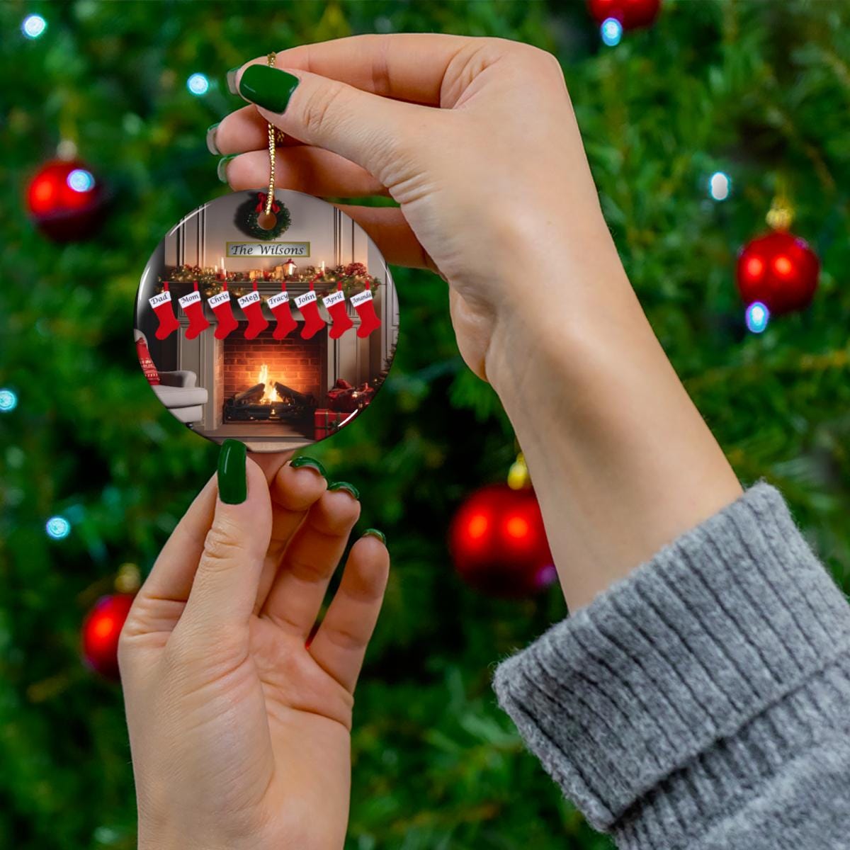 Personalized Unique Family Fireplace Stockings Glass Ornament, Holiday Decorations, Custom Keepsake, Christmas Tree Decor, Family Ornaments - Printspirationz