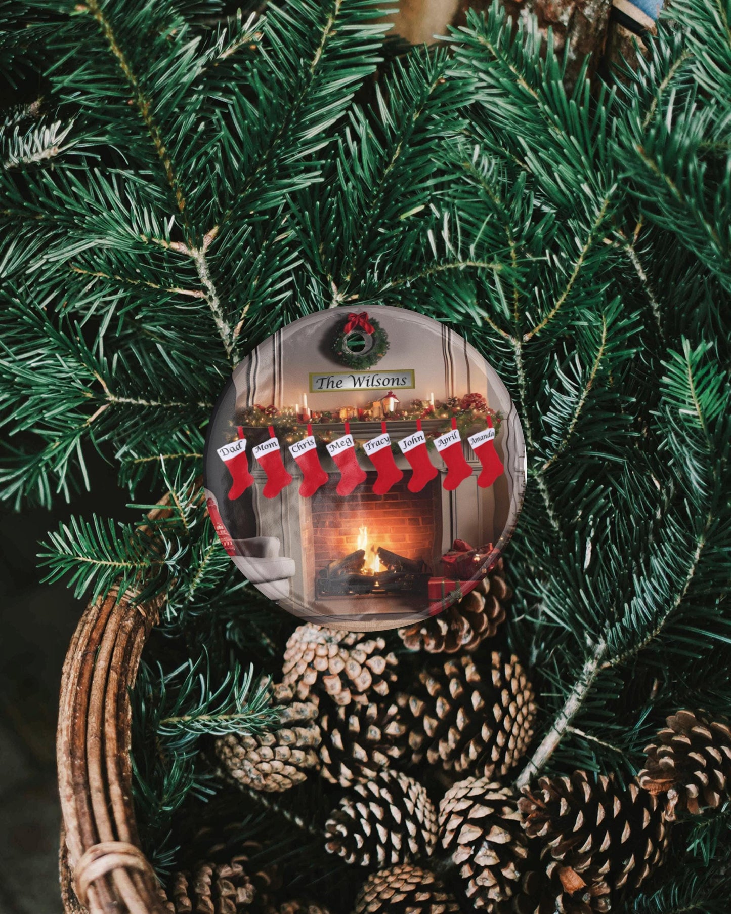 Personalized Unique Family Fireplace Stockings Glass Ornament, Holiday Decorations, Custom Keepsake, Christmas Tree Decor, Family Ornaments - Printspirationz