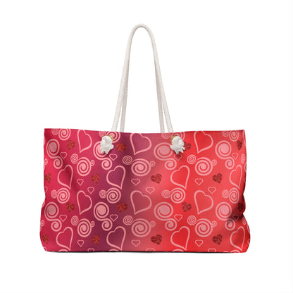 Valentines Tote Bag, Weekender Bag, Red Heart Swirls Gradient Design, Carryall Tote, Travel Duffel, Overnight Luggage, Mother's Day Present - Printspirationz