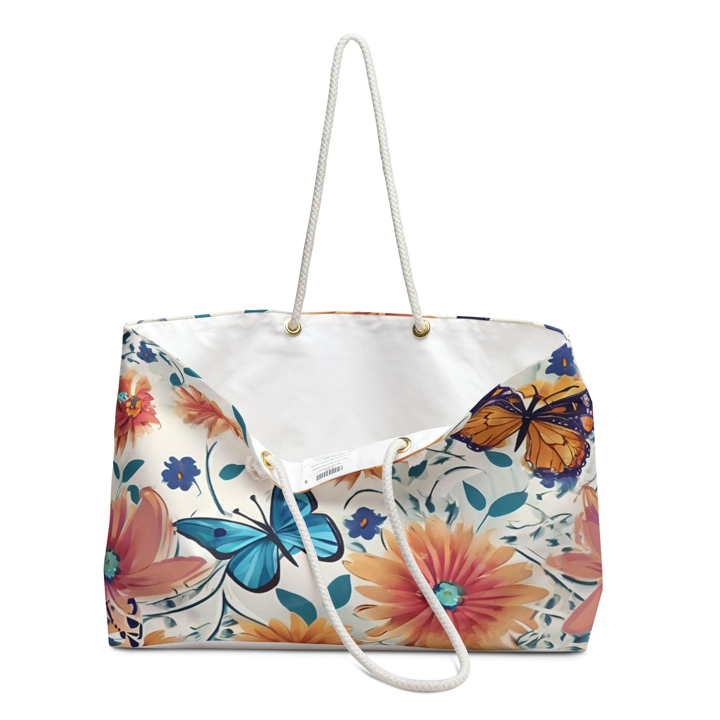 Weekender Bag, Colorful Flowers and Butterflies, Travel Tote Bag, Floral Print, Women's Overnight Bag, Beach Bag ,Mother's Day, Gift for Mom - Printspirationz