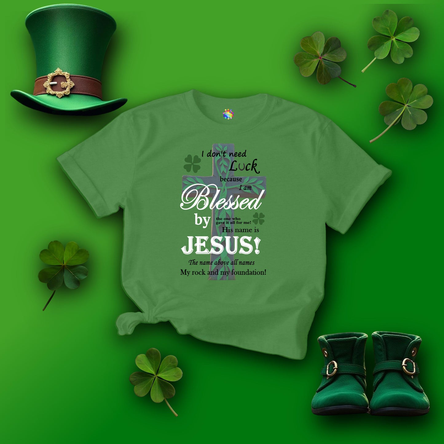 Christian St. Patrick Day Tee, Religious Green Shamrock T-Shirt For Women, Irish Catholic Gift, Celtic Cross Clothing, Short Sleeve Christian - Printspirationz