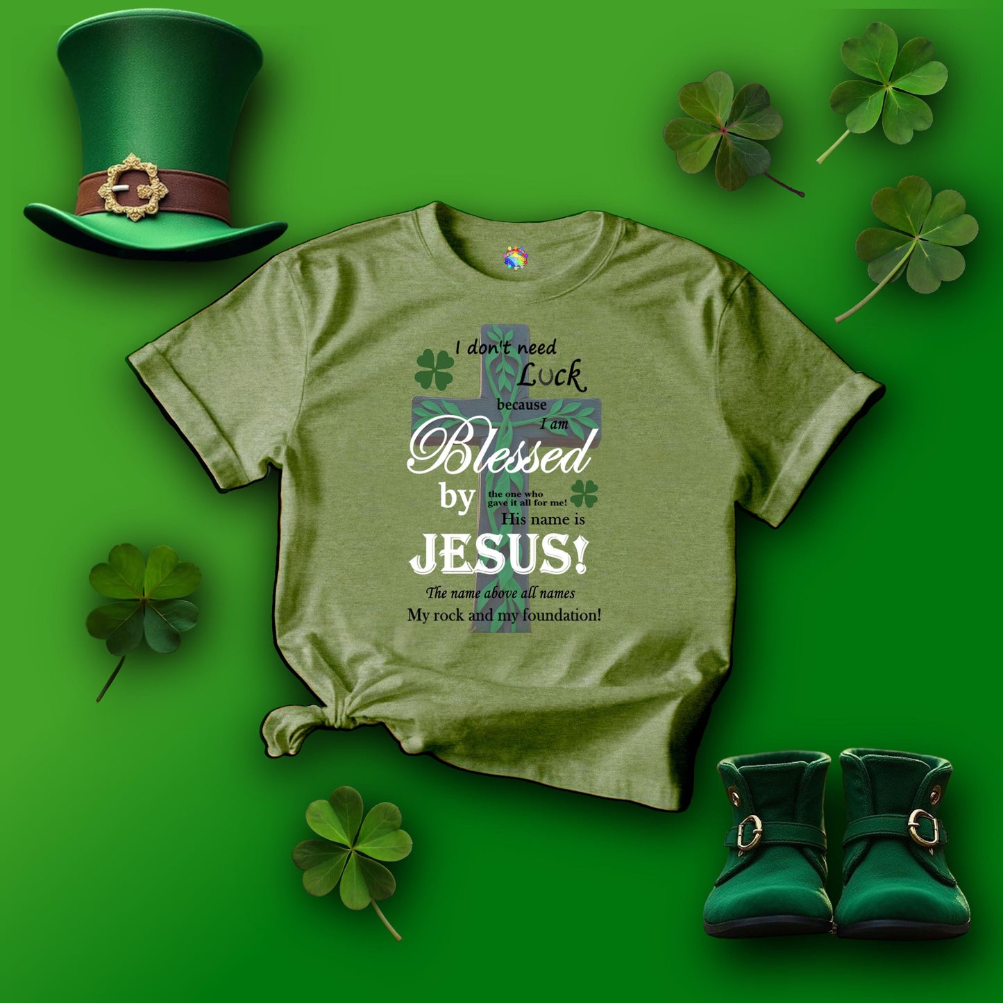 Christian St. Patrick Day Tee, Religious Green Shamrock T-Shirt For Women, Irish Catholic Gift, Celtic Cross Clothing, Short Sleeve Christian - Printspirationz