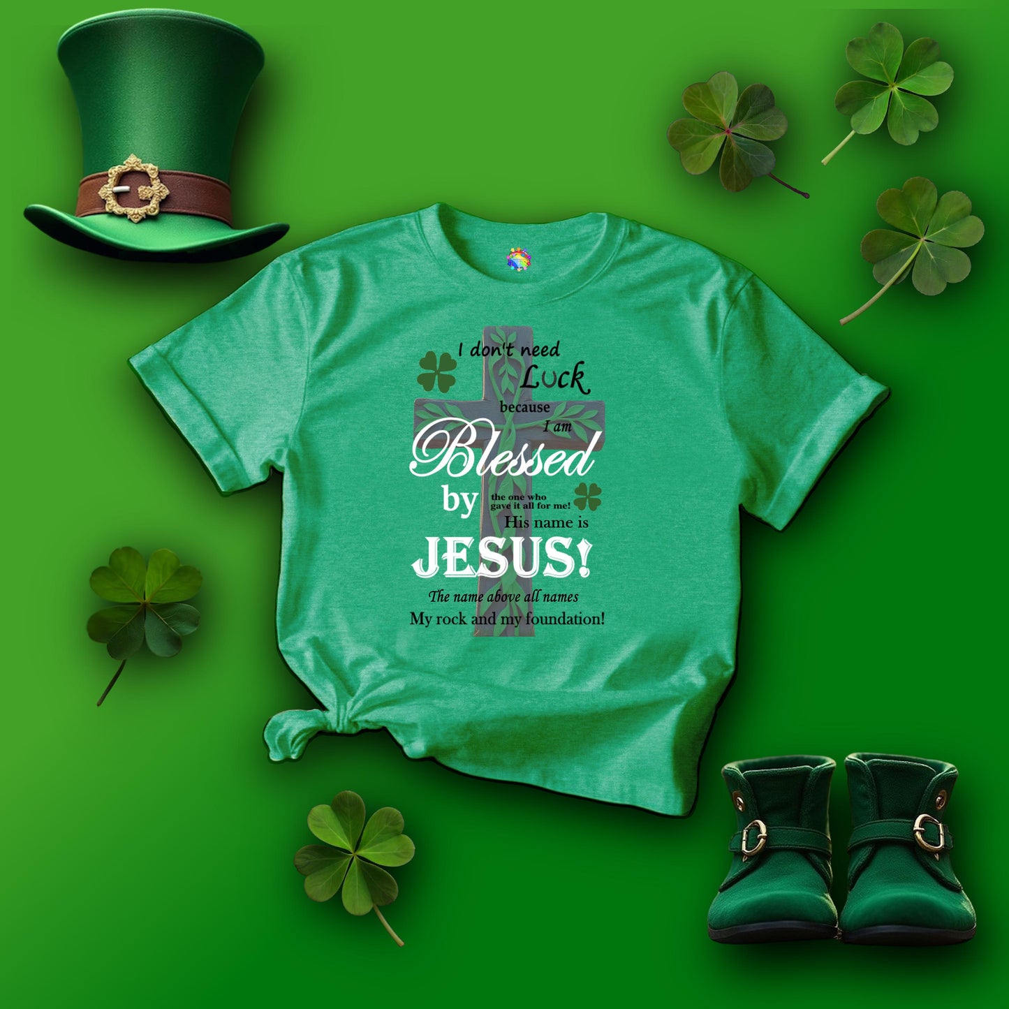 Christian St. Patrick Day Tee, Religious Green Shamrock T-Shirt For Women, Irish Catholic Gift, Celtic Cross Clothing, Short Sleeve Christian - Printspirationz