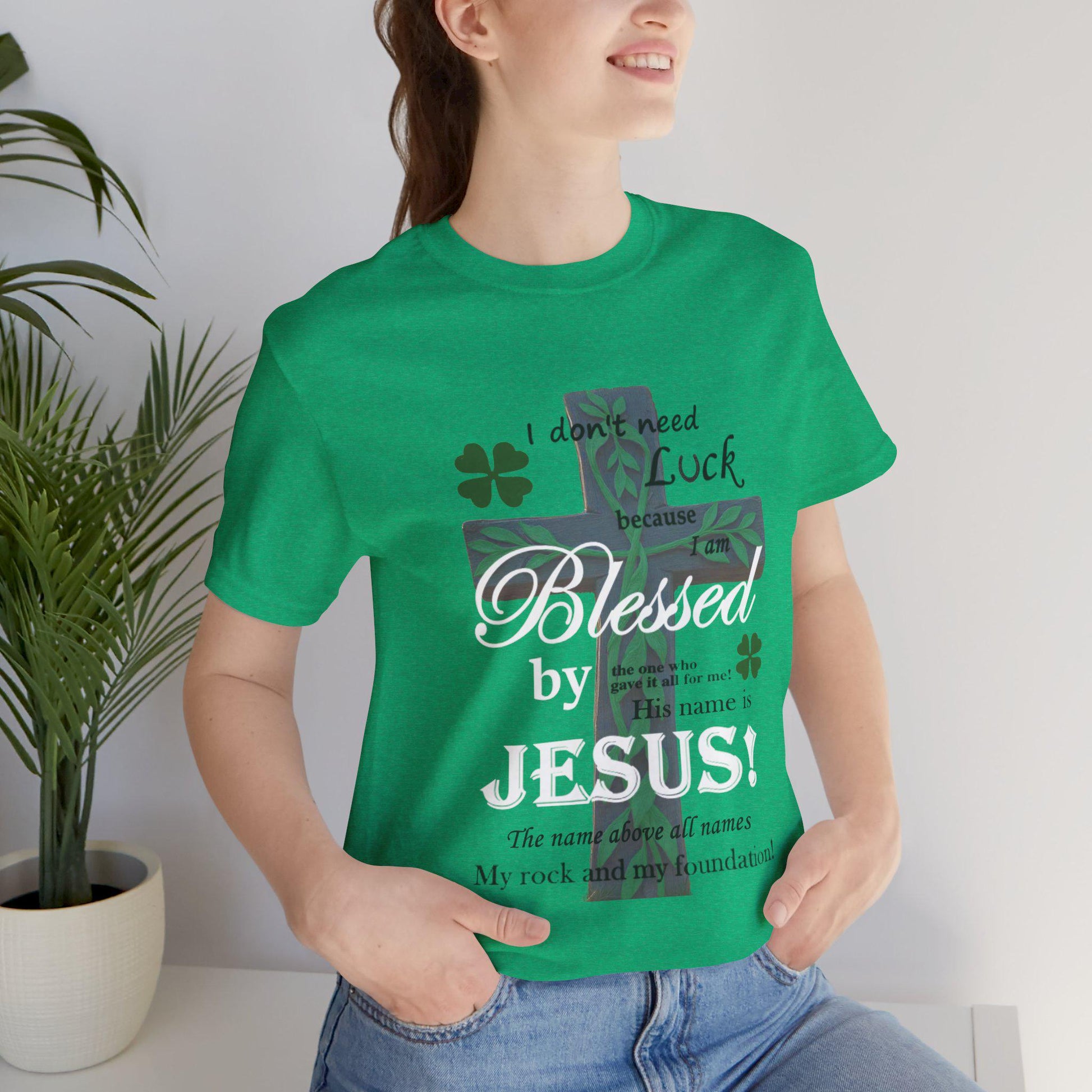 Christian St. Patrick Day Tee, Religious Green Shamrock T-Shirt For Women, Irish Catholic Gift, Celtic Cross Clothing, Short Sleeve Christian - Printspirationz