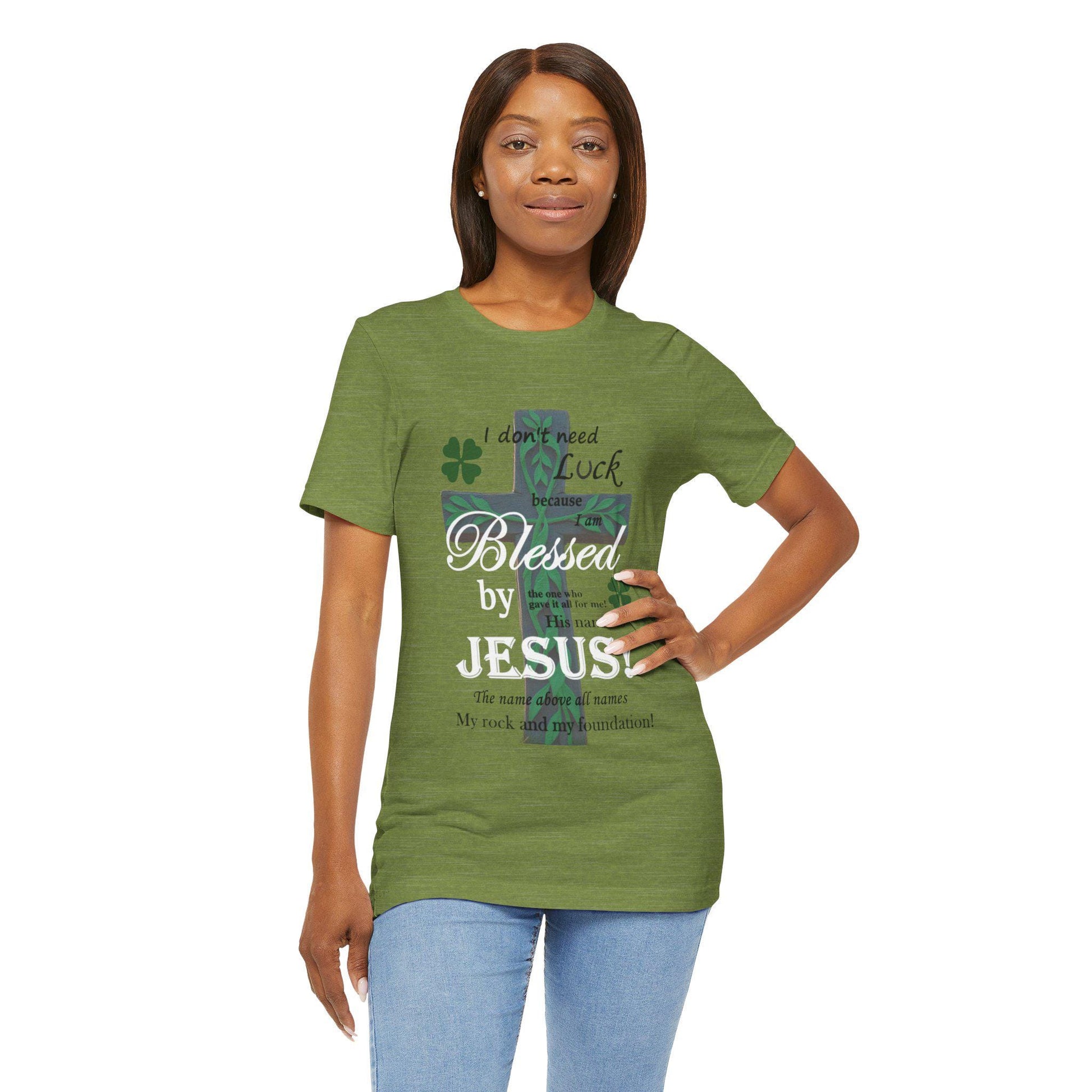 Christian St. Patrick Day Tee, Religious Green Shamrock T-Shirt For Women, Irish Catholic Gift, Celtic Cross Clothing, Short Sleeve Christian - Printspirationz