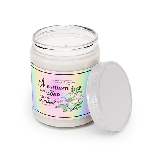 Aromatherapy Candles with Colorful Proverbs 31:30 Design - Vibrant Rainbow Label - Assorted Scents - Printspirationz