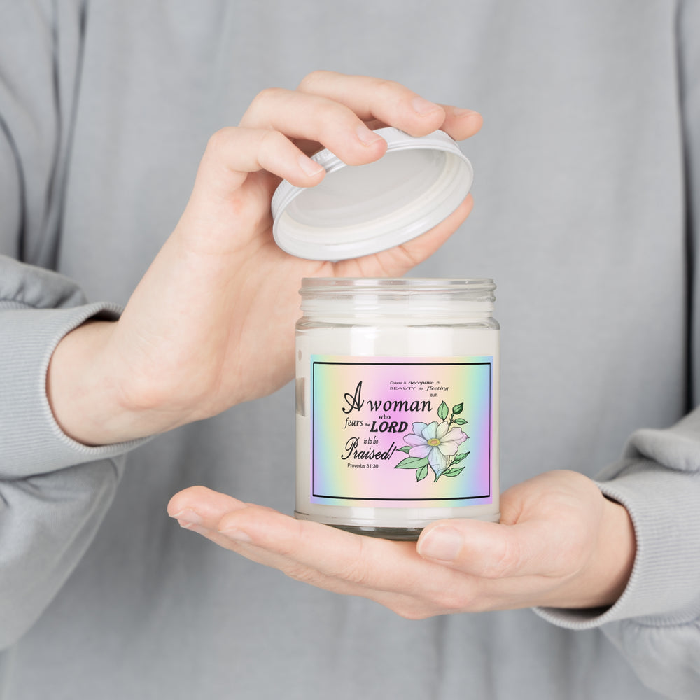 Aromatherapy Candles with Colorful Proverbs 31:30 Design - Vibrant Rainbow Label - Assorted Scents