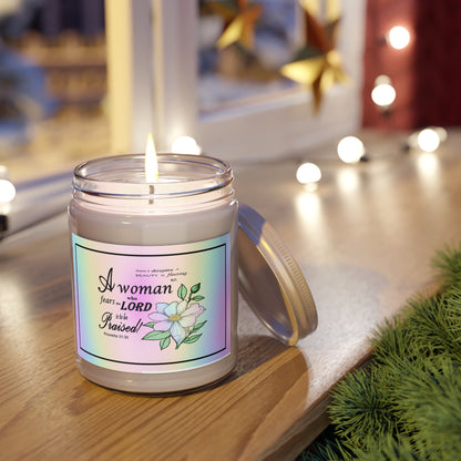 Aromatherapy Candles with Colorful Proverbs 31:30 Design - Vibrant Rainbow Label - Assorted Scents - Printspirationz