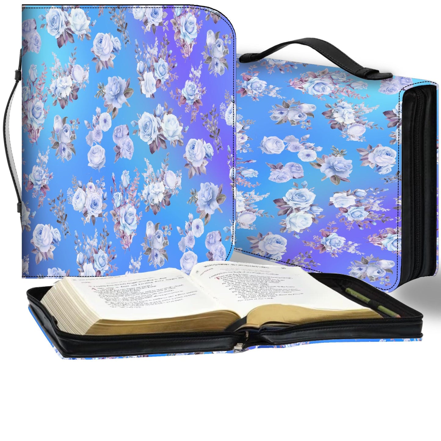Bible Cover, Blue Floral Design, Book Sleeve, Religious Gift, Protective Case, Blue Bible Jacket - Printspirationz