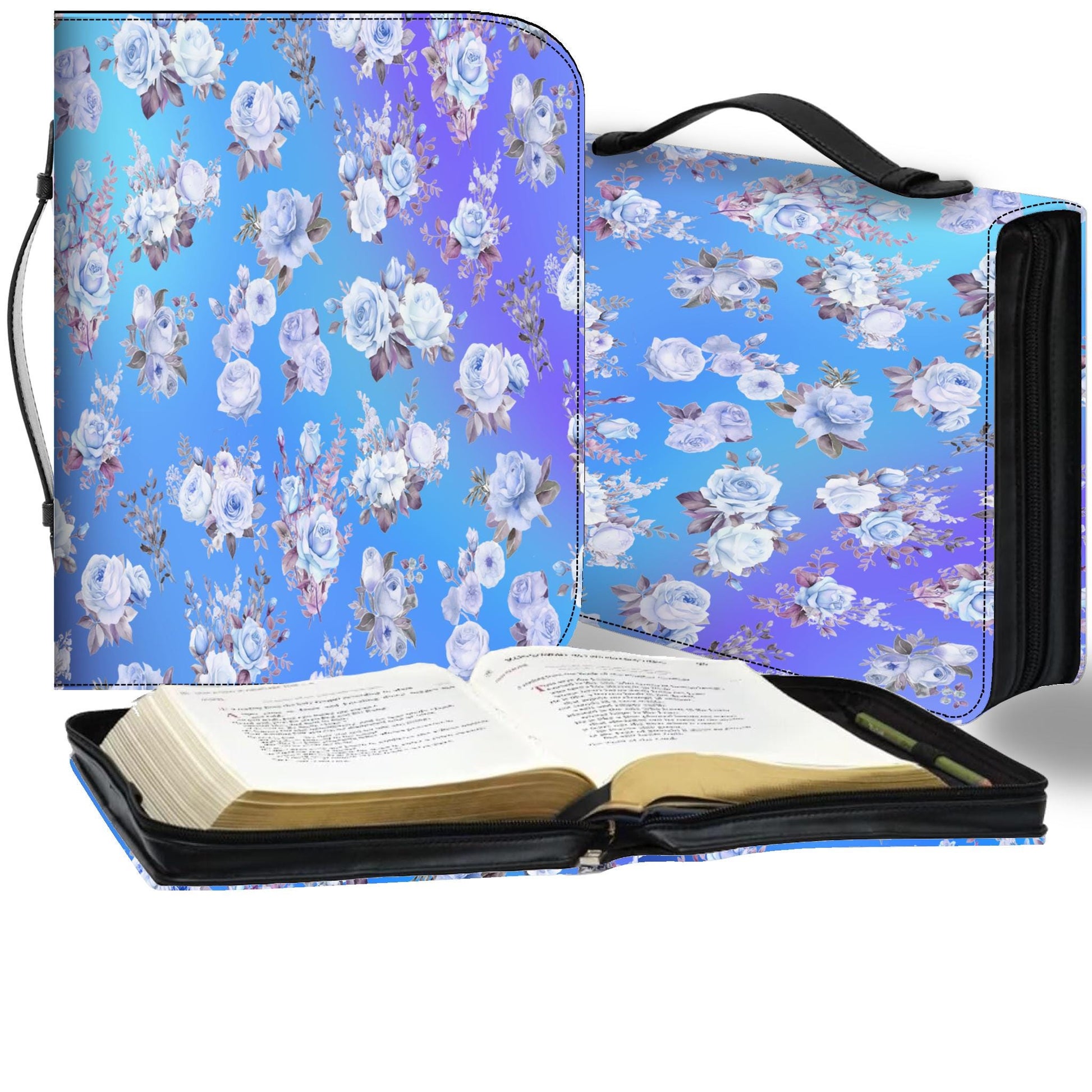 Bible Cover, Blue Floral Design, Book Sleeve, Religious Gift, Protective Case, Blue Bible Jacket - Printspirationz