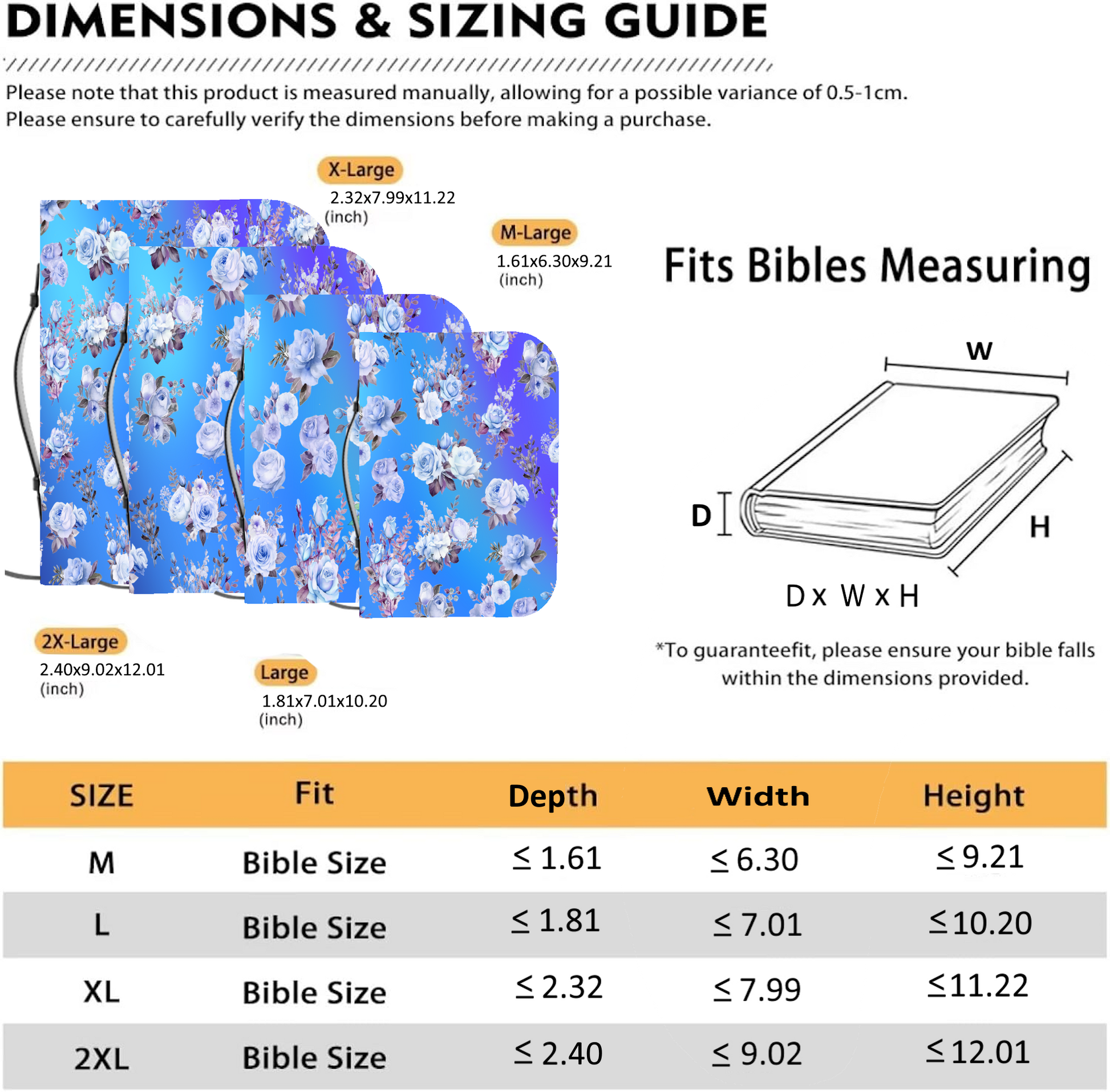 Bible Cover, Blue Floral Design, Book Sleeve, Religious Gift, Protective Case, Blue Bible Jacket - Printspirationz