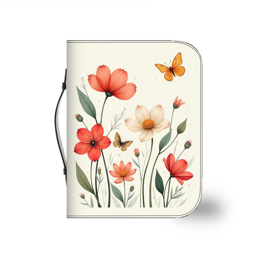 Bible Cover, Floral Butterfly Design, Orange Spring Flowers, Off White, Minimalist Book Protector, Religious Gift, Christian Organizer, Book - Printspirationz