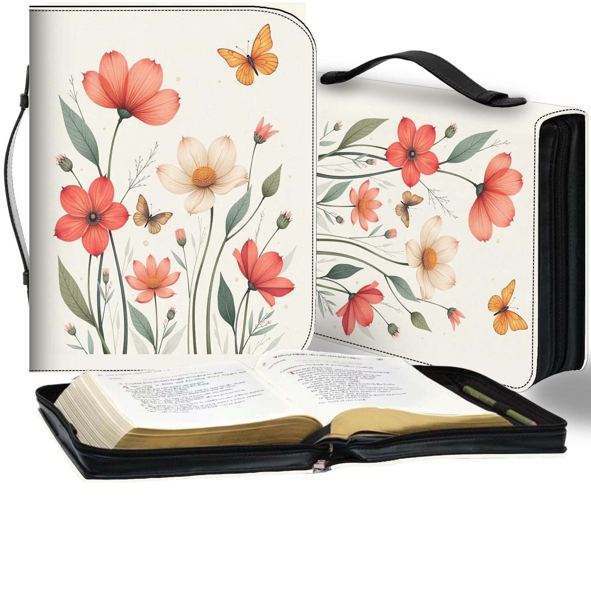 Bible Cover, Floral Butterfly Design, Orange Spring Flowers, Off White, Minimalist Book Protector, Religious Gift, Christian Organizer, Book - Printspirationz