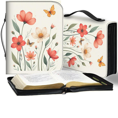 Bible Cover, Floral Butterfly Design, Orange Spring Flowers, Off White, Minimalist Book Protector, Religious Gift, Christian Organizer, Book - Printspirationz