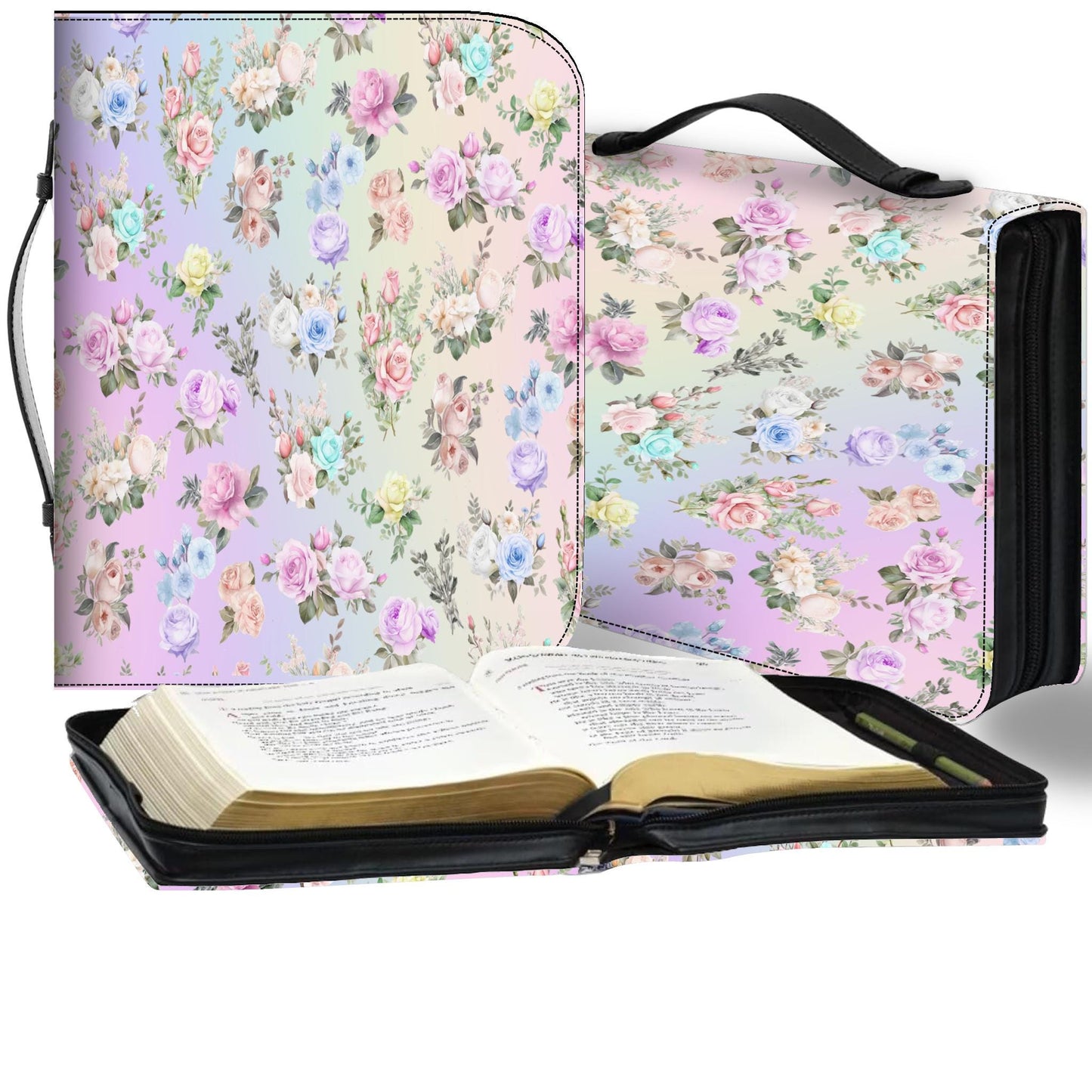 Bible Cover, Pastel Floral Bible Case, Bible Sleeve, Flower Pattern Bible Pouch, Rainbow Floral Book Cover, Christian Book Protector - Printspirationz