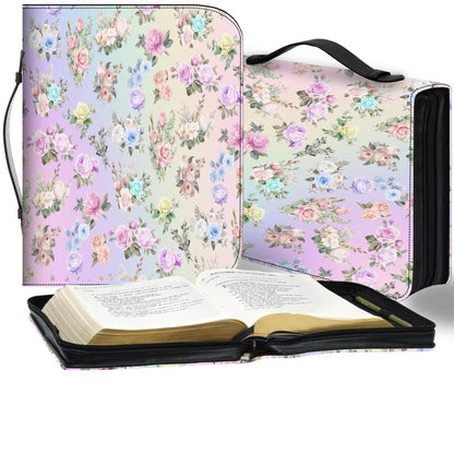 Bible Cover, Pastel Floral Bible Case, Bible Sleeve, Flower Pattern Bible Pouch, Rainbow Floral Book Cover, Christian Book Protector - Printspirationz