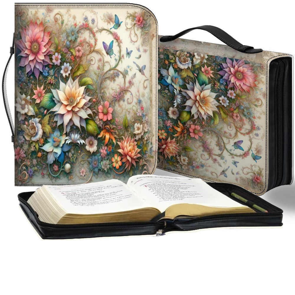 Bible Cover, Whimsical Floral Dahlia Design, Pink and Yellow Flowers, Vintage Textured Background, Bible Sleeve, Book Protector, Religious
