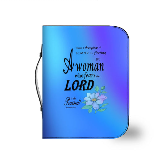 Blue, Floral Bible Cover, Proverbs 31:30 Scripture Quote, Religious Gift for Women, Church Accessory, Faith-Based Journal Cover - Printspirationz