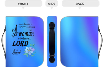 Blue, Floral Bible Cover, Proverbs 31:30 Scripture Quote, Religious Gift for Women, Church Accessory, Faith-Based Journal Cover - Printspirationz