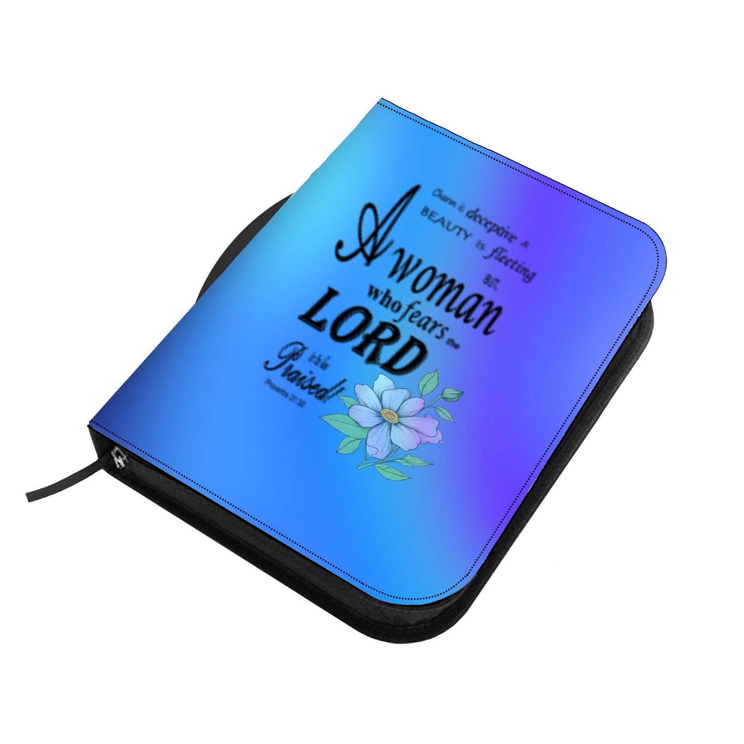 Blue, Floral Bible Cover, Proverbs 31:30 Scripture Quote, Religious Gift for Women, Church Accessory, Faith-Based Journal Cover - Printspirationz