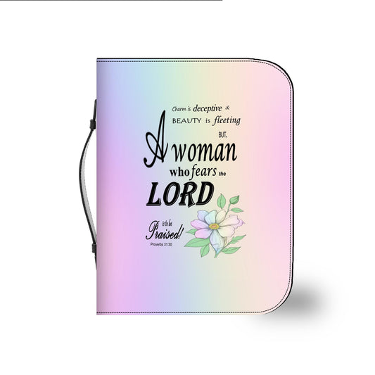 Pastel Rainbow, Floral Bible Cover, Proverbs 31:30 Scripture Quote, Religious Gift for Women, Church Accessory, Faith-Based Journal Cover - Printspirationz