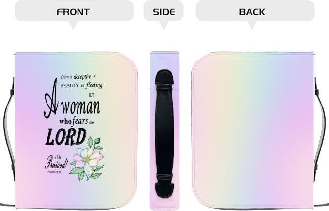 Pastel Rainbow, Floral Bible Cover, Proverbs 31:30 Scripture Quote, Religious Gift for Women, Church Accessory, Faith-Based Journal Cover - Printspirationz
