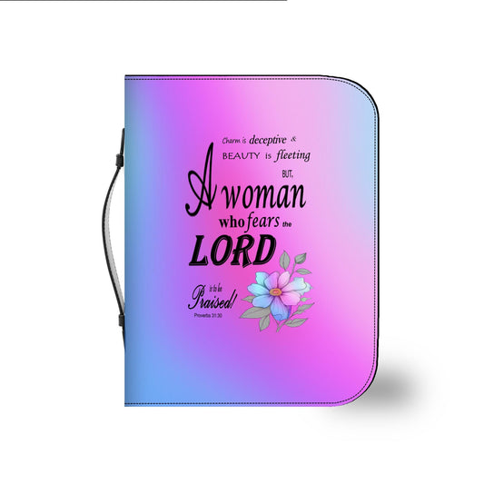 Pink, Blue, & Purple, Floral Bible Cover, Proverbs 31:30 Scripture Quote, Religious Gift Women, Church Accessory, Faith-Based Journal Cover - Printspirationz