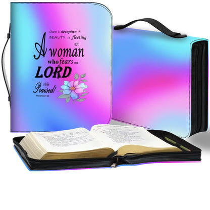Pink, Blue, & Purple, Floral Bible Cover, Proverbs 31:30 Scripture Quote, Religious Gift Women, Church Accessory, Faith-Based Journal Cover - Printspirationz