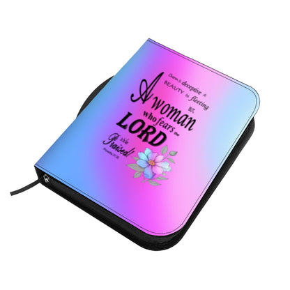 Pink, Blue, & Purple, Floral Bible Cover, Proverbs 31:30 Scripture Quote, Religious Gift Women, Church Accessory, Faith-Based Journal Cover - Printspirationz