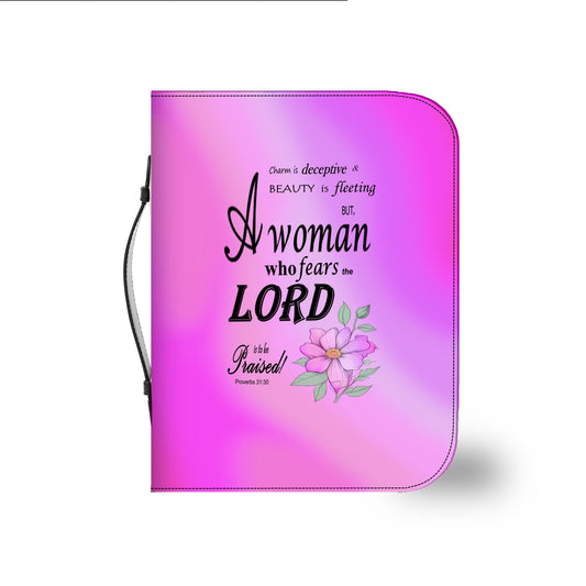 Pink Floral Bible Cover with Inspirational Quote, Religious Gift Women, Proverbs 31:30, Elegant Church Accessory, Faith-Based Journal Cover - Printspirationz