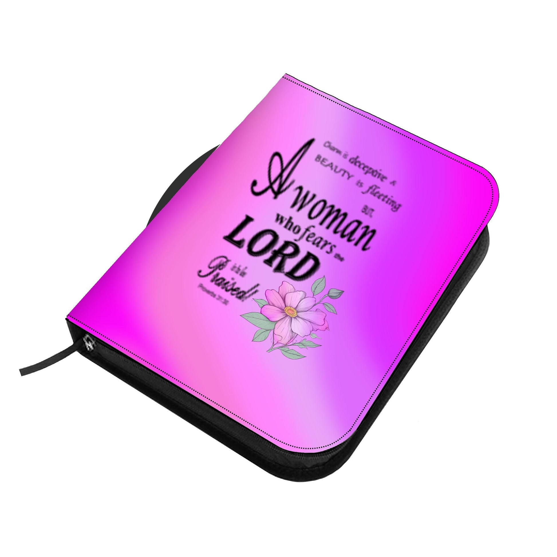 Pink Floral Bible Cover with Inspirational Quote, Religious Gift Women, Proverbs 31:30, Elegant Church Accessory, Faith-Based Journal Cover - Printspirationz