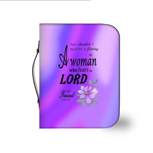 Purple, Floral Bible Cover, Proverbs 31:30 Scripture Quote, Religious Gift for Women, Church Accessory, Faith-Based Journal Cover - Printspirationz