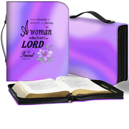 Purple, Floral Bible Cover, Proverbs 31:30 Scripture Quote, Religious Gift for Women, Church Accessory, Faith-Based Journal Cover - Printspirationz