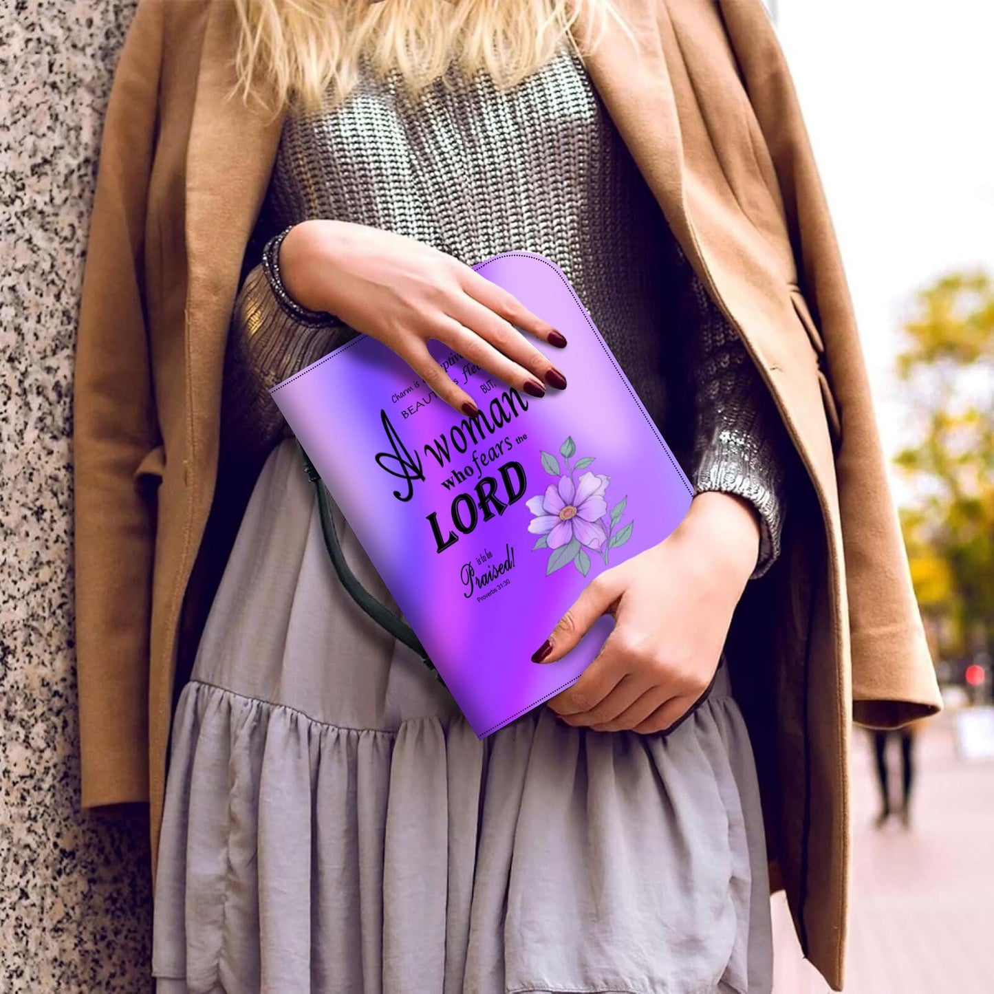 Purple, Floral Bible Cover, Proverbs 31:30 Scripture Quote, Religious Gift for Women, Church Accessory, Faith-Based Journal Cover - Printspirationz